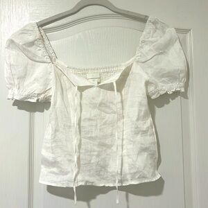 H&M Linen Short Sleeve Smocked Top